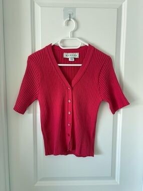 Merona Ribbed Short-Sleeve Button-Front Cardigan - Bright Pink